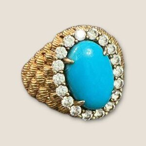 Vintage Signed 925 Turquoises Vermeil Gemstone Ring Size 6.5